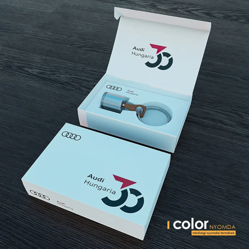 audi hungaria egyedi karton diszdoboz feher