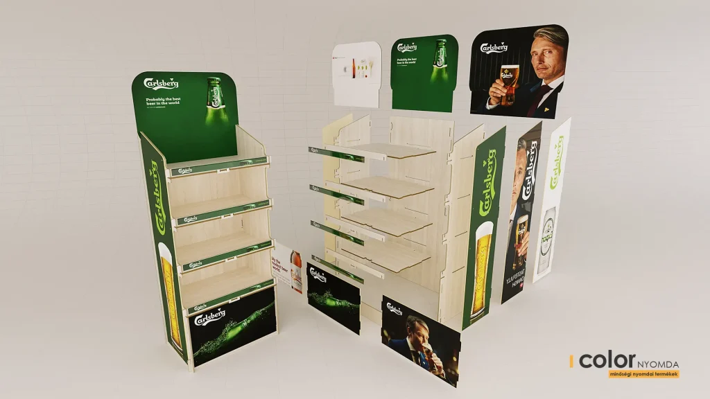 carlsberg egyedi fa display cserelheto hullamkarton dekorszettel jo aron