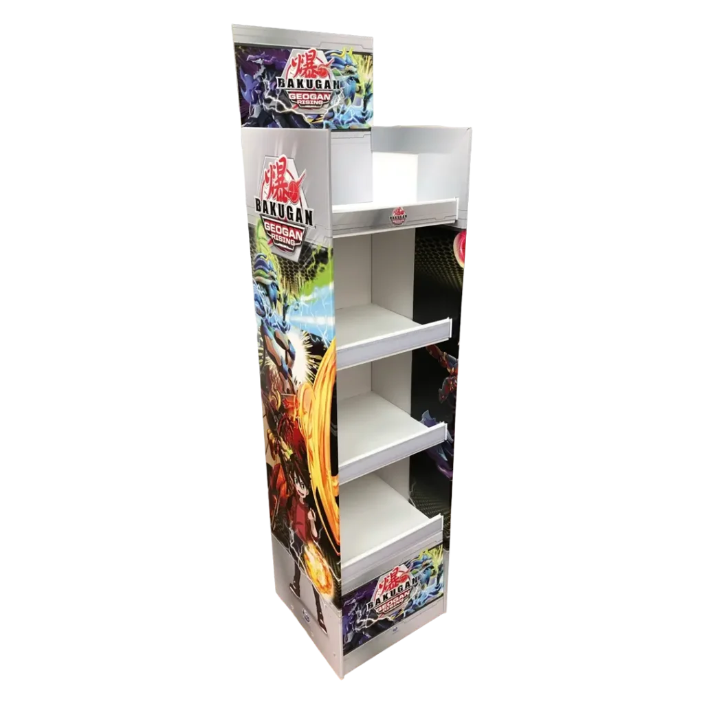 Bakugan hullámkarton display játékszerekhez, karton POS megjelenítő állvány kiskereskedelembe