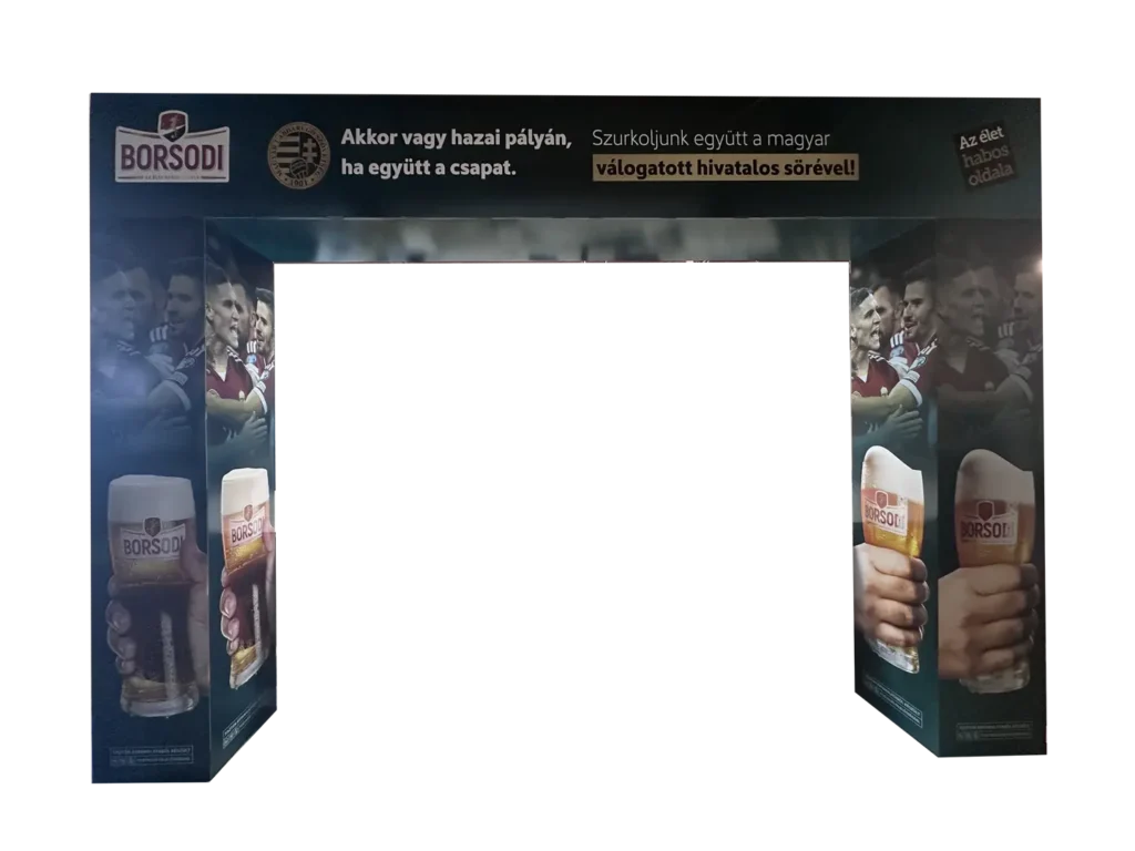 Borsodi hullámkarton promóciós bejárati kapu sör promóciókhoz, POS dekoratív kapubejáró italüzletekbe