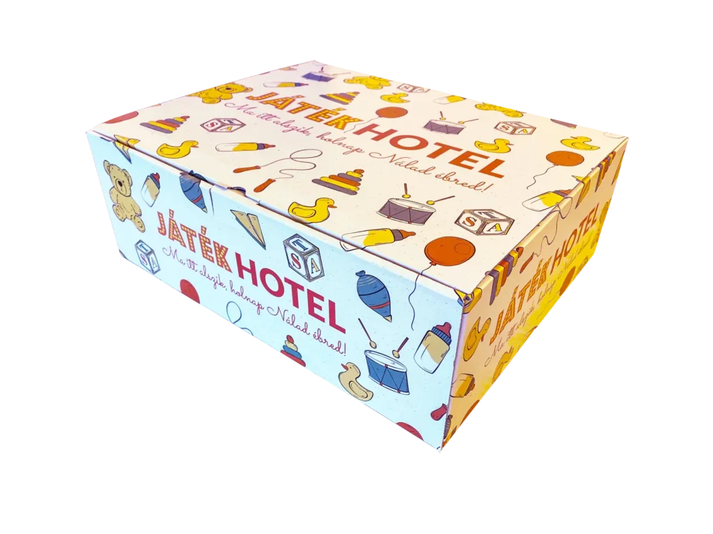 Egyedi hullámkarton játékdoboz szállodai témával, prémium nyomott karton csomagolás