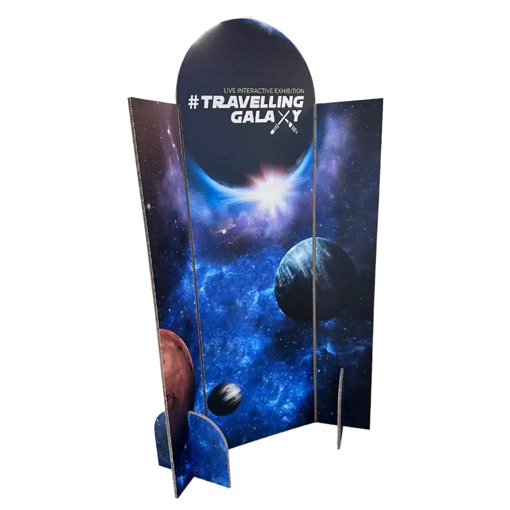 Egyedi tervezésű hullámkarton standy állvány, padlóra helyezhető karton POS megjelenítő kiskereskedelembe