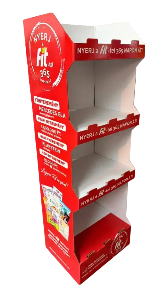 Fit hullámkarton display fitness és egészséges életmód termékekhez, karton POS megjelenítő állvány