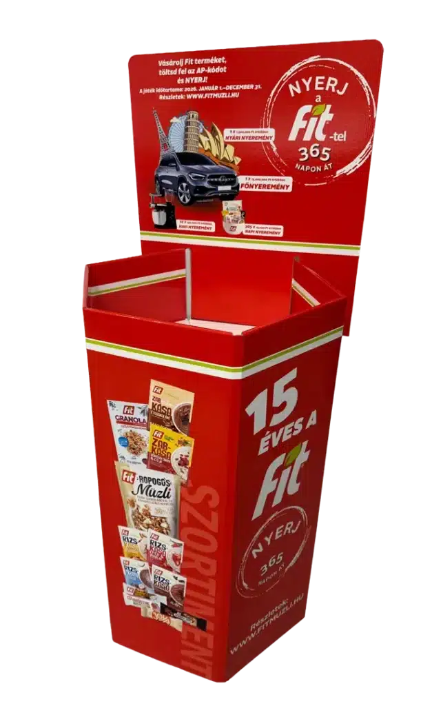 Fit hullámkarton hexagonális fitness display, egyedi alakú karton POS megjelenítő állvány