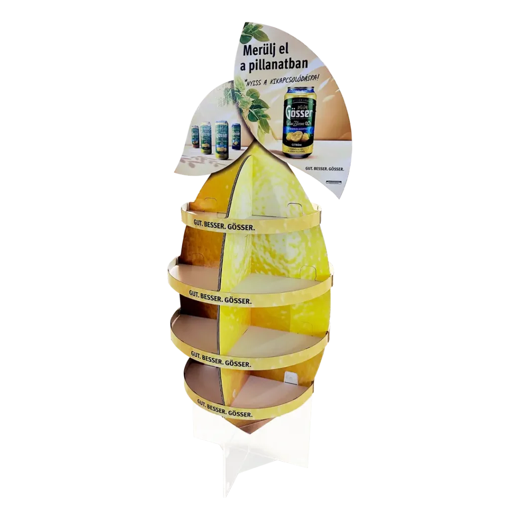 Gösser díjnyertes hullámkarton sör display állvány, innovatív karton POS megjelenítő kiskereskedelembe
