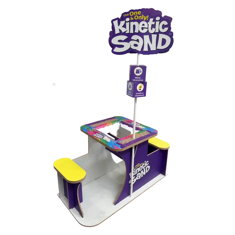 Kinetic Sand egyedi hullámkarton homokozó játékszer display, karton POS megjelenítő állvány kiskereskedelembe