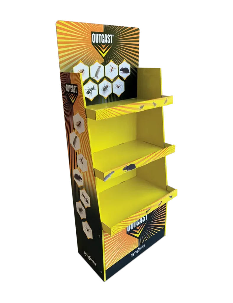 Outcast hullámkarton display ruházati és divatcikkekhez, karton POS megjelenítő állvány ruhaboltokba