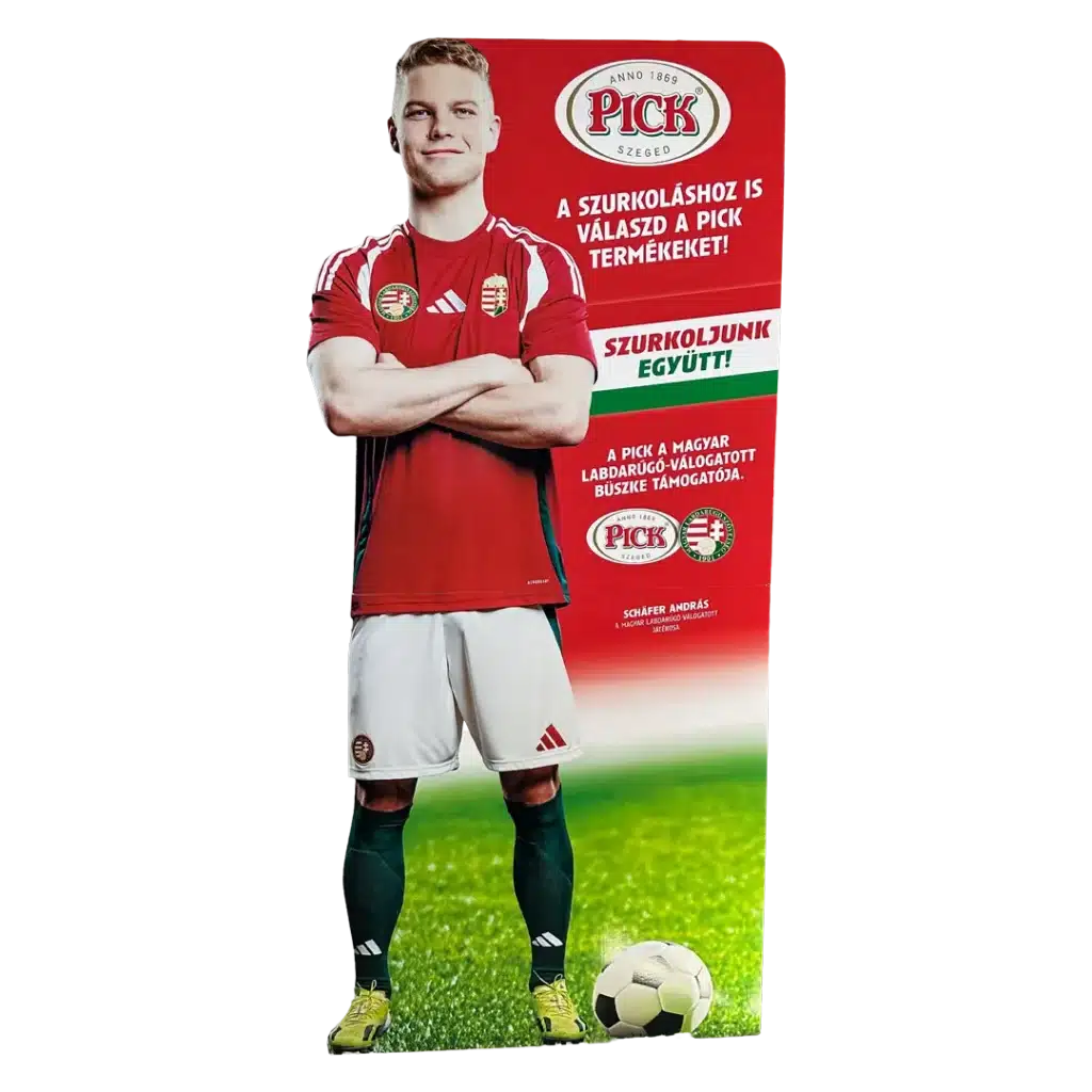 Pick Szeged hullámkarton standy szalámi és húskészítmények megjelenítéséhez, karton POS állvány élelmiszerüzletekbe