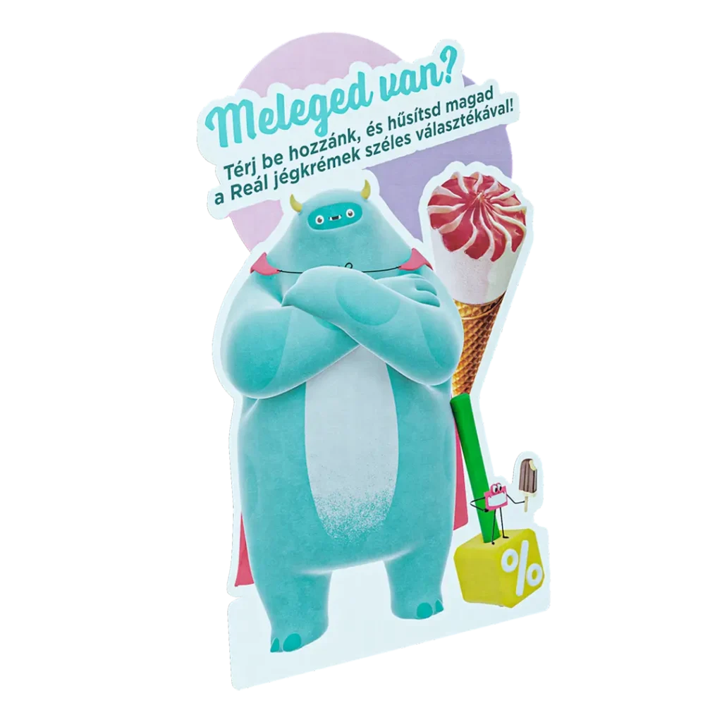 Reál hullámkarton standy élelmiszer promóciókhoz, POS megjelenítő padlóra helyezhető karton állvány