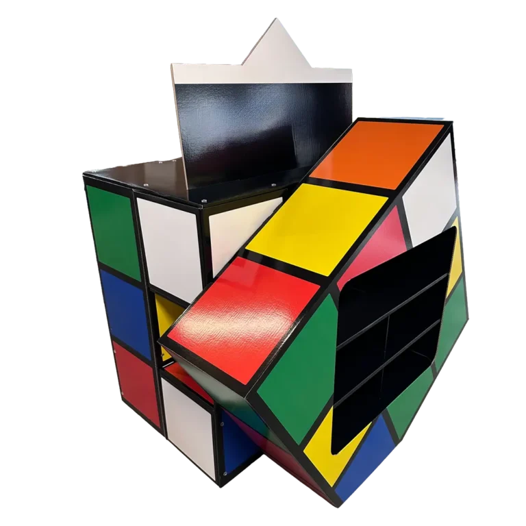 Rubik's egyedi hullámkarton logikai játék display v3, karton POS megjelenítő állvány kiskereskedelembe