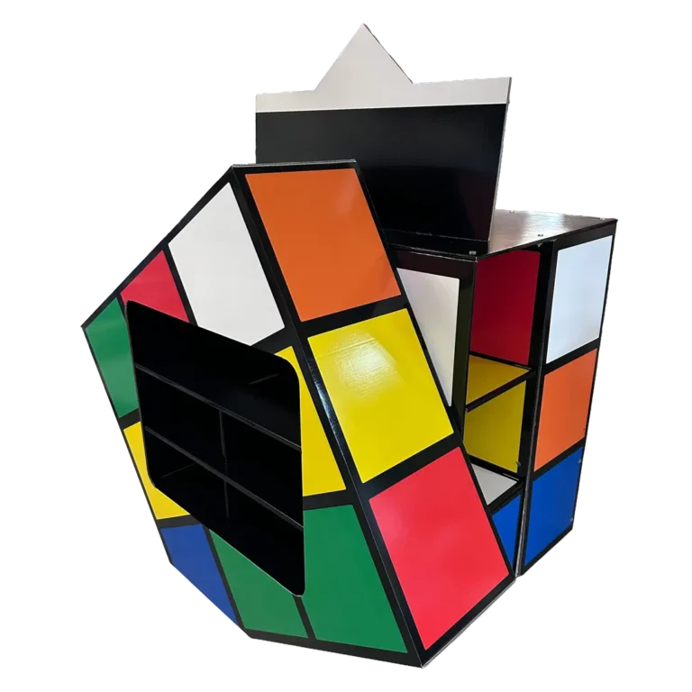 Rubik's egyedi hullámkarton logikai játék display v1, karton POS megjelenítő állvány kiskereskedelembe