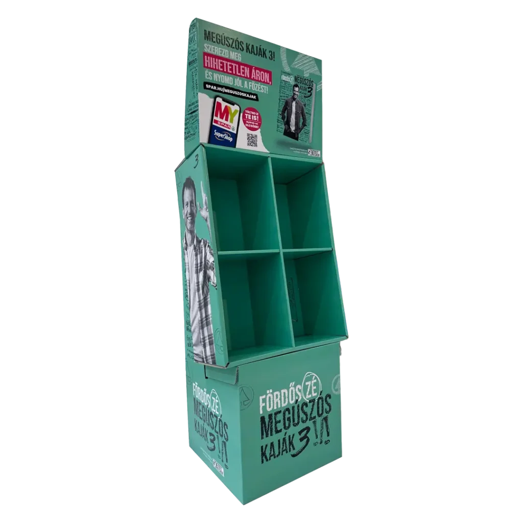 Spar hullámkarton display élelmiszer-kereskedelembe, karton POS megjelenítő állvány szupermarketekbe