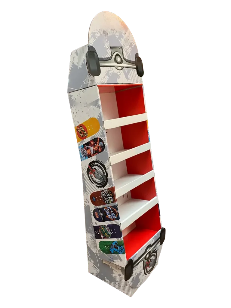 Tech Deck hullámkarton display sport játékszerekhez, gördeszkás karton POS megjelenítő állvány kiskereskedelembe