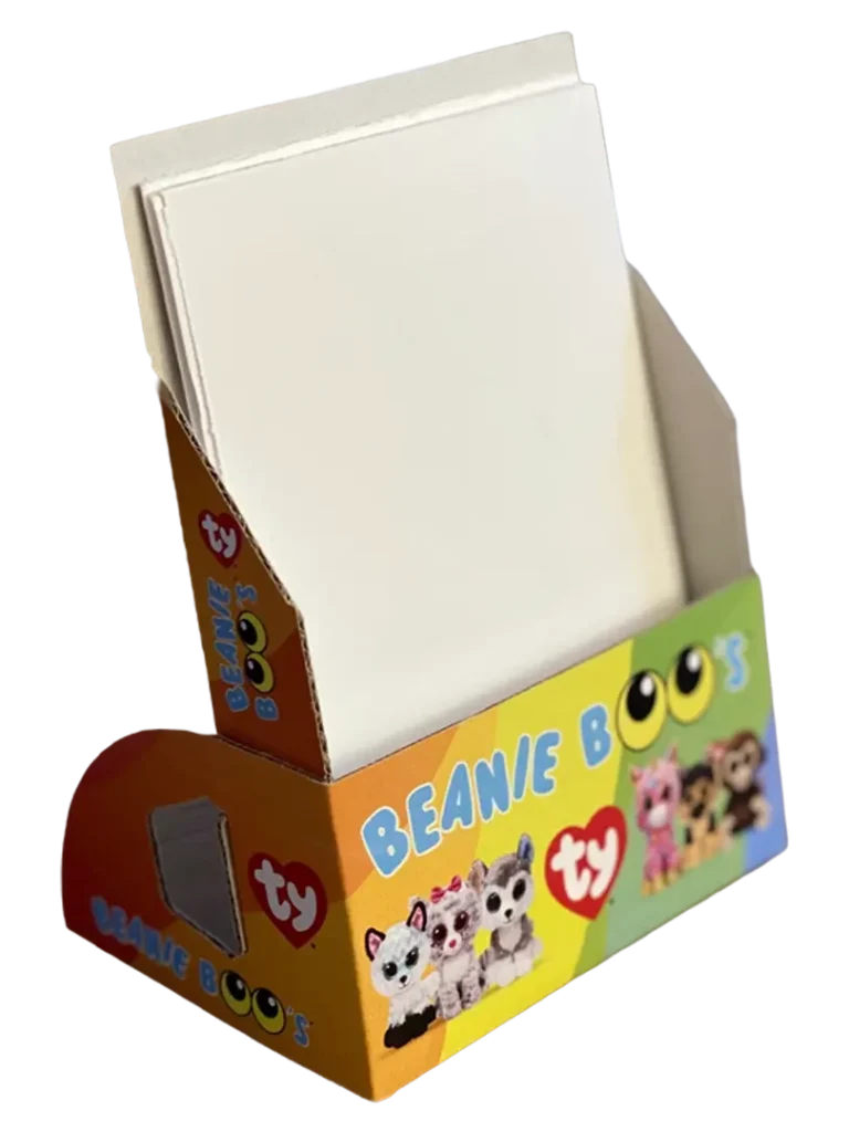 Ty hullámkarton pultidisplay plüss játékszerekhez, kisméretű POS megjelenítő pultra helyezhető állvány