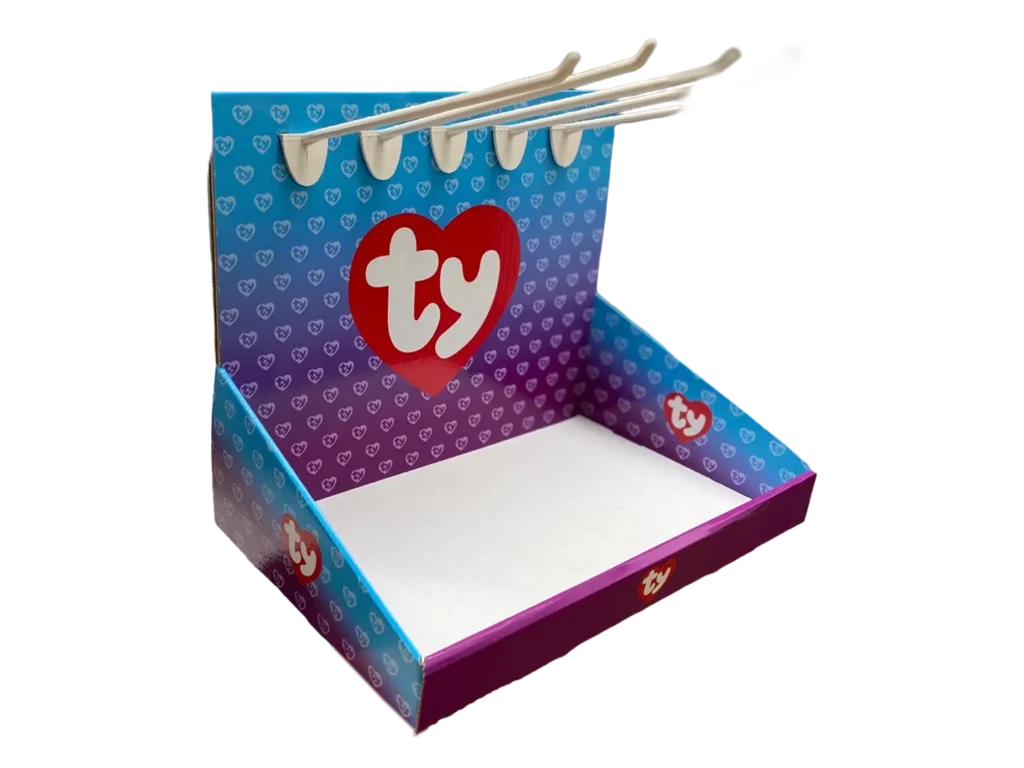 Ty hullámkarton pultidisplay plüss játékszerekhez v2, kisméretű POS megjelenítő pultra helyezhető állvány